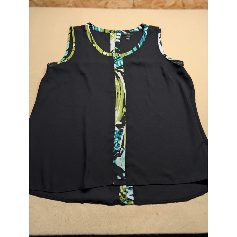 Style & Co Women's Blouse Size XL Tank Black Multicolor 100% Polyester Flowy